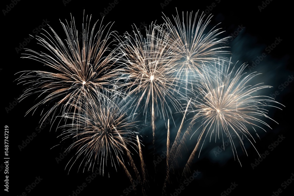 Night Sky Fireworks: Elegant Burst of Golden Light Night Sky Fireworks: Elegant Burst of Golden Light