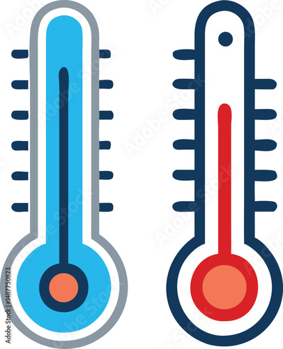Vector icon of a thermometer showing temperature for hot and cold weather with Celsius and Fahrenheit scales 