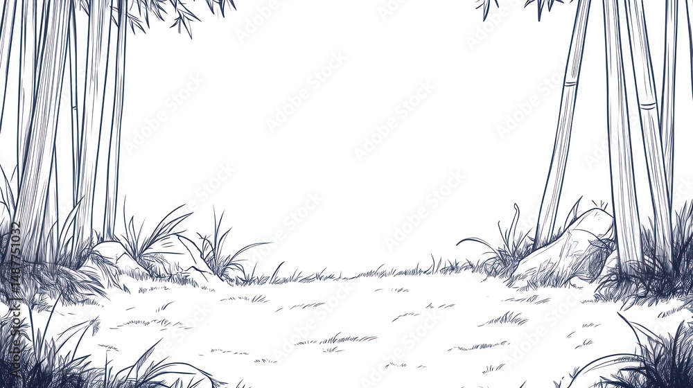 Fototapeta premium Simple Bamboo Forest Scene Sketch