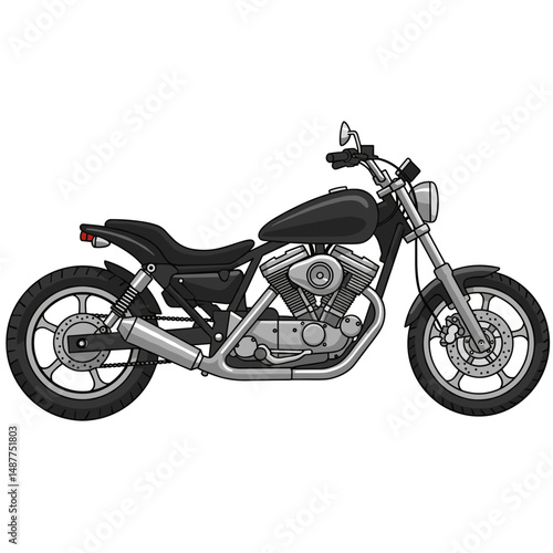 Classic black motorcycle isolated on white background  