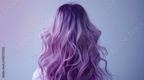 Wallpaper Mural Back view of wavy purple hair with darker roots against a soft blue and lavender background Torontodigital.ca