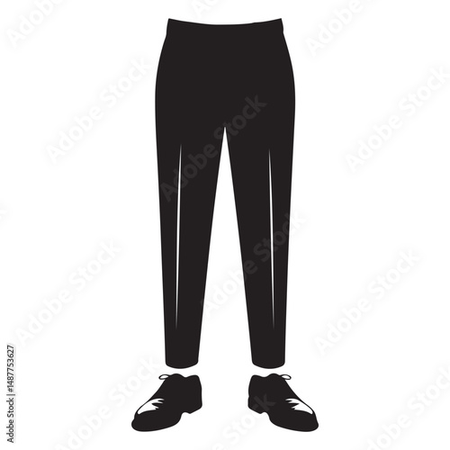 Black graphic image of pants and shoes, Vector black silhouette. with white background