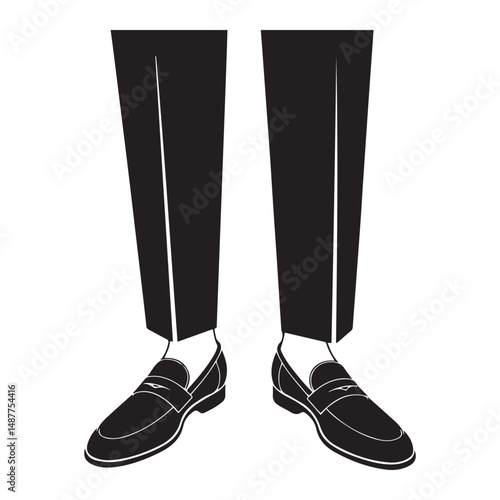 Black graphic image of pants and shoes, Vector black silhouette. with white background