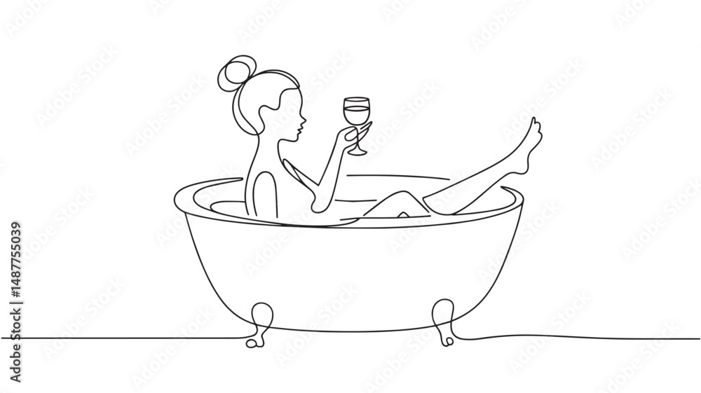 Vector silhouette of a girl with a glass of wine simple one line drawing Vector silhouette of a girl with a glass of wine simple one line drawing