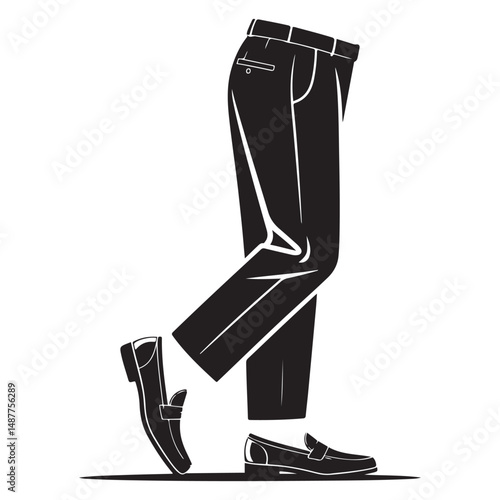 Black graphic image of pants and shoes, Vector black silhouette. with white background
