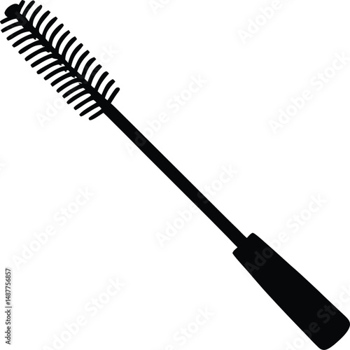 Black mascara brush vector illustration with a plastic handle for beauty and hair care