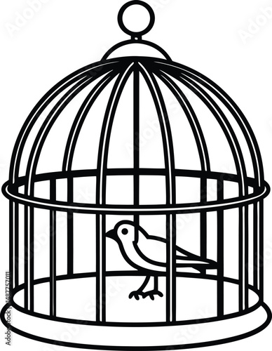 bird in an open golden cage with a vintage design  
