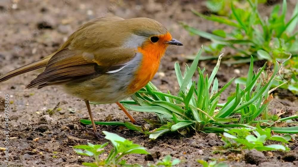 European Robin Foraging on Earth European Robin Foraging on Earth