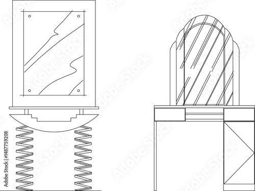 vector sketch illustration silhouette design of dressing table for make up modern classic model 
