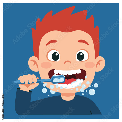 Happy kids brushing teeth with enthusiasm showing strong dental habits foam covered brushes and smiling faces in a fun educational illustration

