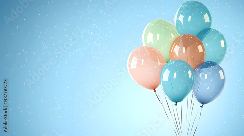Balloons in celebration sky blue background digital artwork pastel environment elevated view festive concept