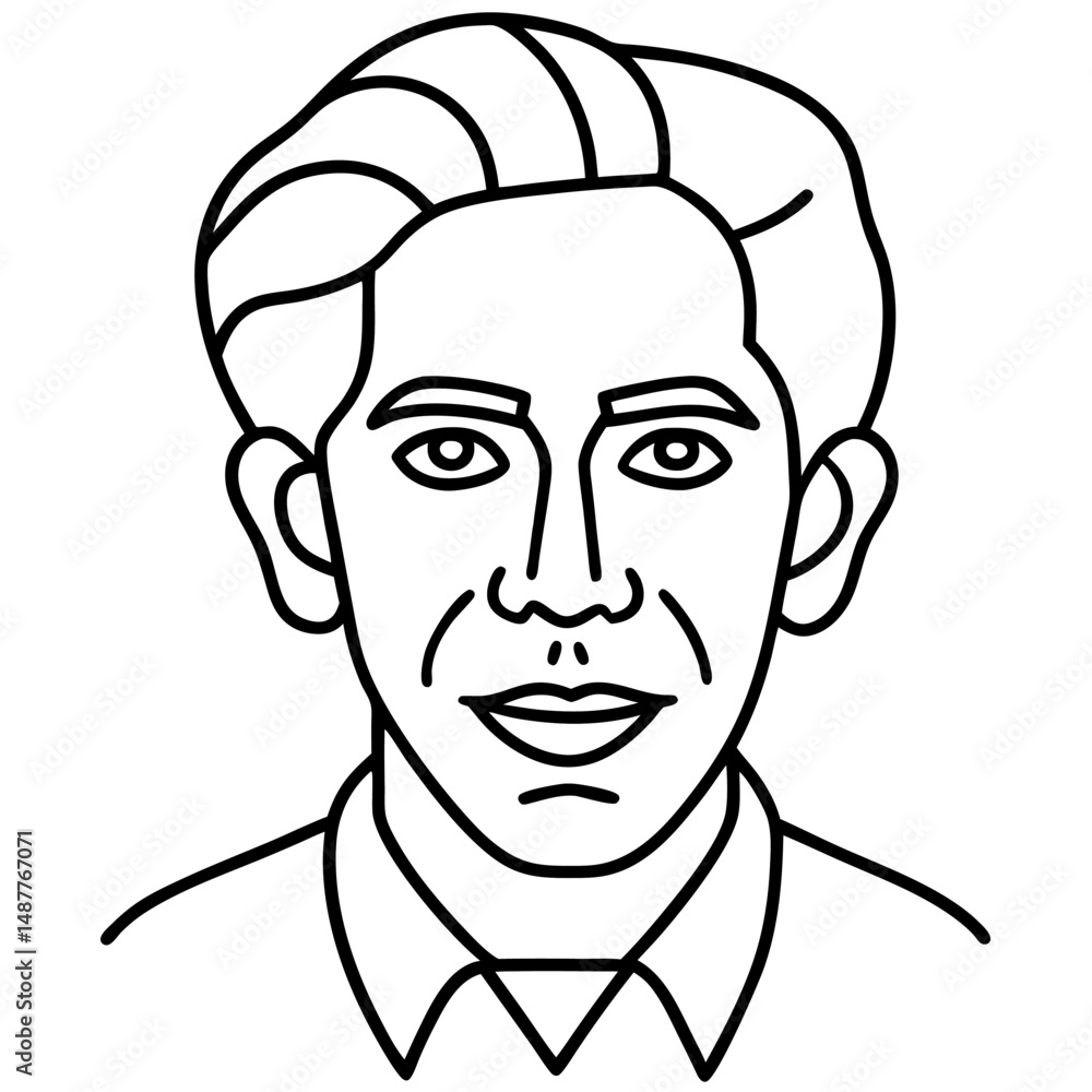 A vector art drawing presents a cartoon man's face, a character sketch with expressive eyes and a chef's hat style A vector art drawing presents a cartoon man's face, a character sketch with expressive eyes and a chef's hat style
