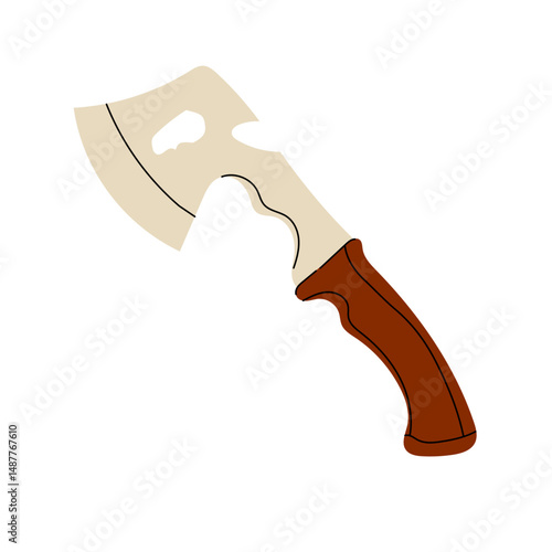 Vector illustration of a hatchet or small axe with a curved wooden handle, ideal for camping, chopping wood, or survival use.