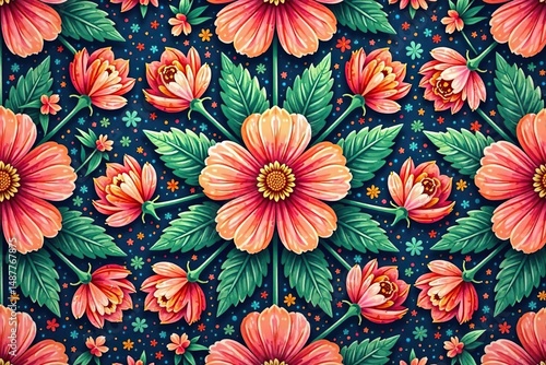 Intricate floral design, repeating seamlessly , pattern, pastel, art