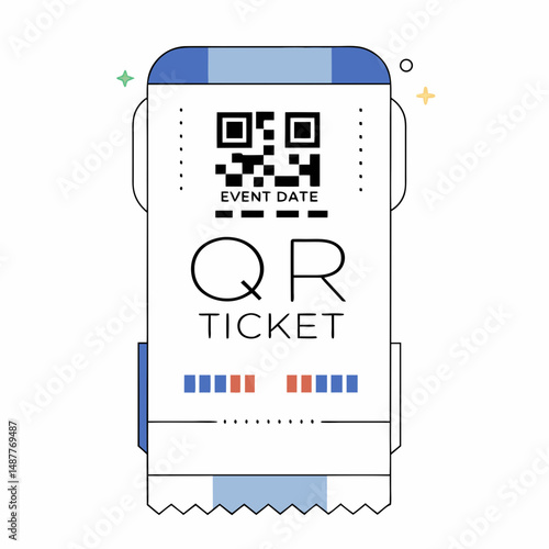 QR ticket with event date and barcode design in modern style  