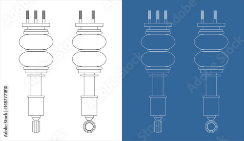 Air Suspension Shock Absorber Technical Blueprint Line Drawing for Automotive