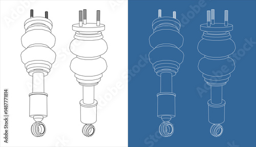 vector car air suspension line art draw blueprint wireframe  isolated on transparent background
