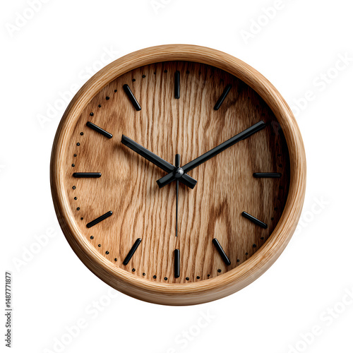 Wallpaper Mural Minimalist wooden clock with natural grain finish and black hands, front view, isolated to transparent background Torontodigital.ca