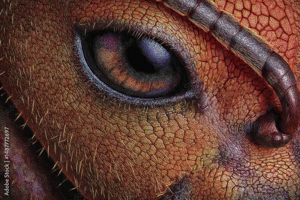 Naklejka premium Close-up view of an ant's eye and textured skin.