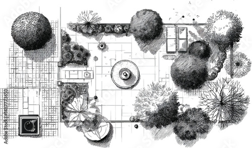 top view in a house and garden