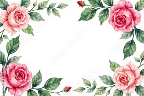 Intricate watercolor roses & leaves, soft pastel hues, illustration, floral pattern, pastel