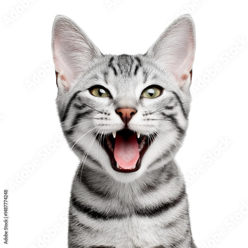 Obraz na płótnie Playful American Shorthair cat meowing isolated on white w salonie