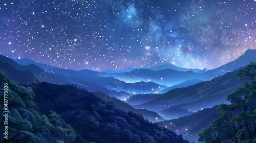 A mesmerizing night sky filled with millions of twinkling stars over a serene mountain range