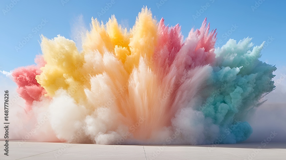 Colorful Powder Explosion Under Blue Sky Colorful Powder Explosion Under Blue Sky