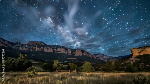 A mesmerizing night sky filled with millions of twinkling stars over a serene mountain range