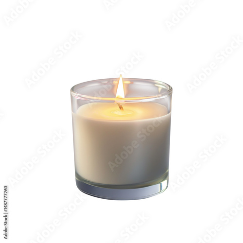 High-quality photo of a candle in glass jar, on a pure white background, high detail