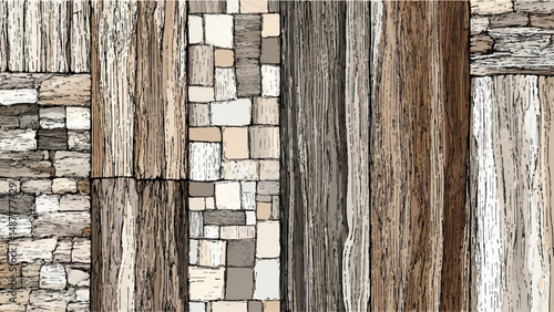 black and white grunge texture with stone wall and mountain elements perfect for creating dramatic and textured design backgrounds
