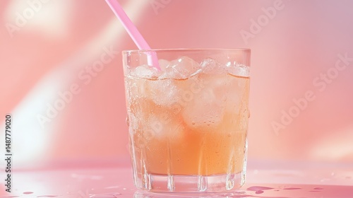 Wallpaper Mural A glass of iced coffee with a pastel pink straw, condensation forming on the outside Torontodigital.ca