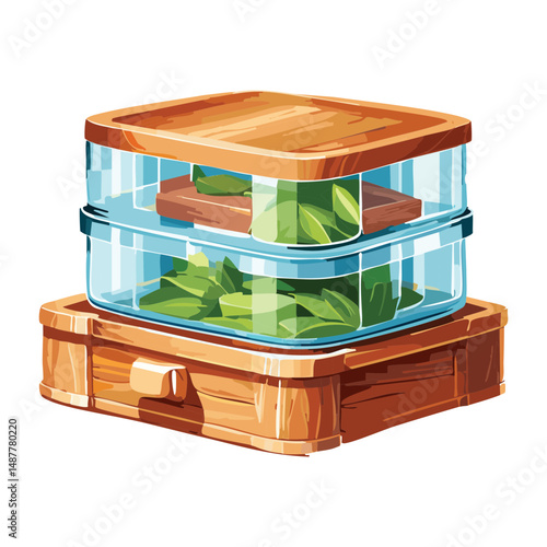 Stackable Glass Boxes with Vegetables - Vector Illustration