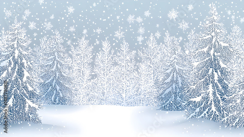 Snowy Forest Scene with Scenic Pine Trees and Gentle Falling Snow