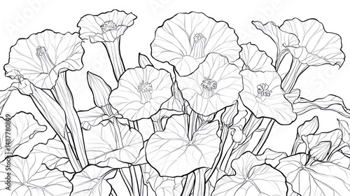 Detailed line art of clustered flowers
