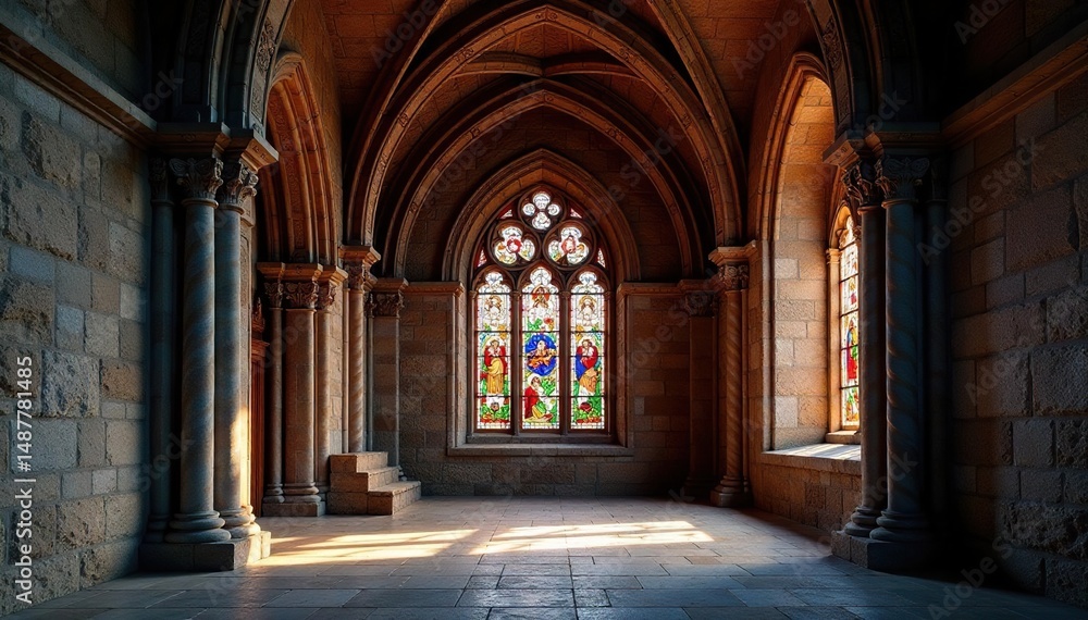 Fototapeta premium Ancient stone church with stained glass window, legacy, stone, destination