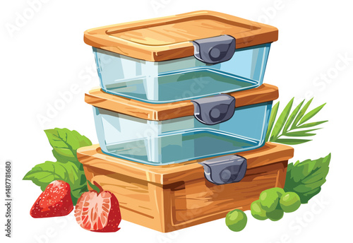 Stackable Glass Food Containers - Vector Illustration