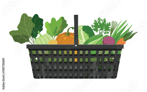 shopping basket with vegetables - vector illustration
