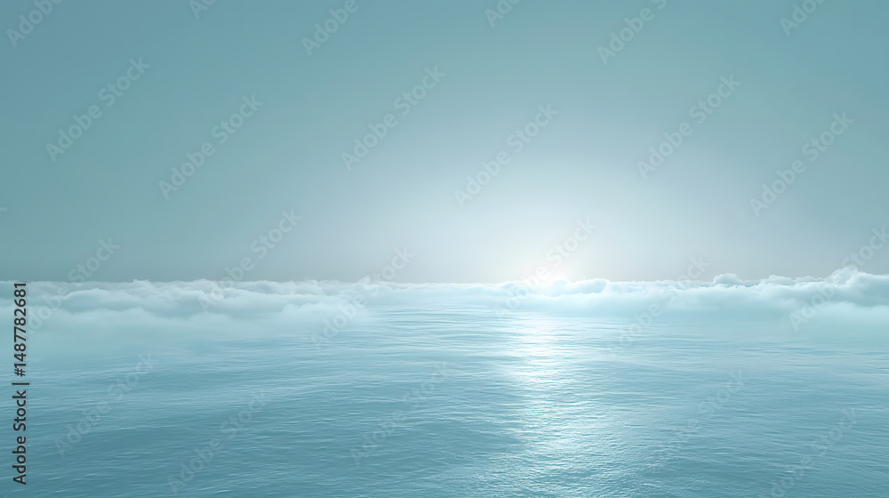 Fototapeta premium Soft atmospheric transition ocean view digital art misty environment aerial perspective sky blue concept