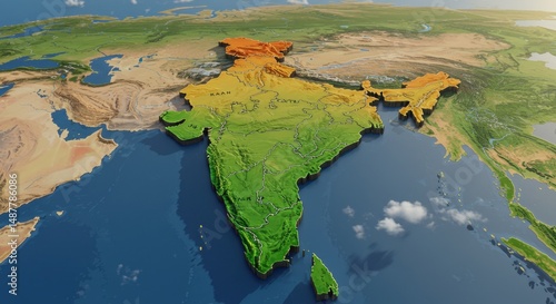 3D Topographic Map of the Indian Subcontinent: A Visual Representation of India's Diverse Geography