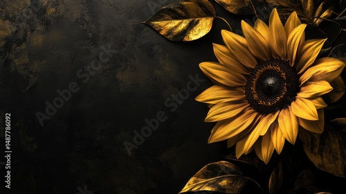 Artistic sunflower design with golden tones and shadow depth, placed on matte black background for a premium wallpaper feel