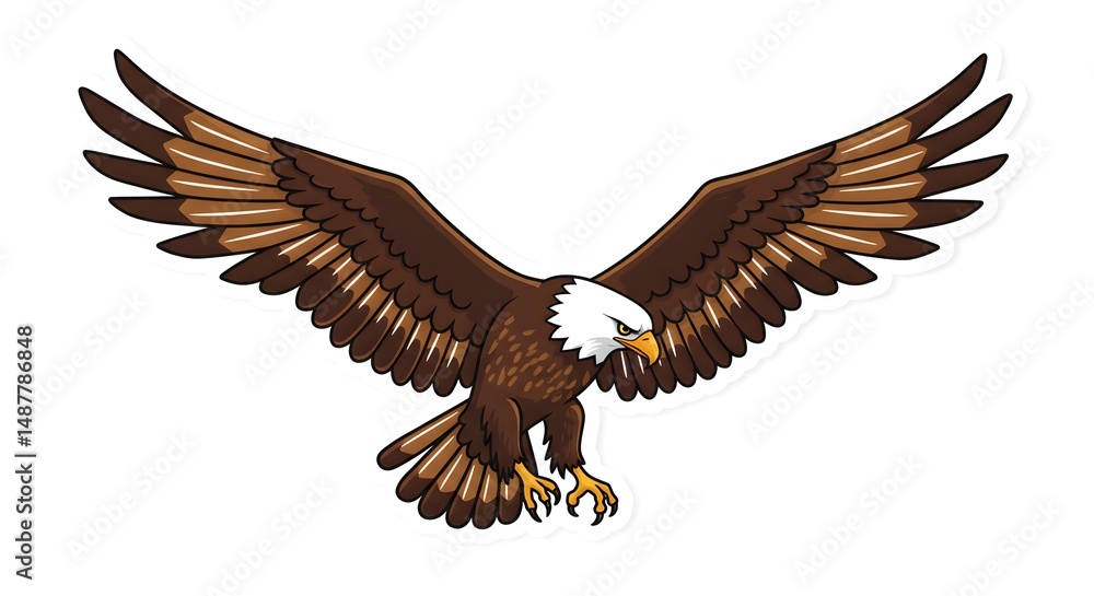 Obraz premium Cartoon Eagle Flying with Outstretched Wings