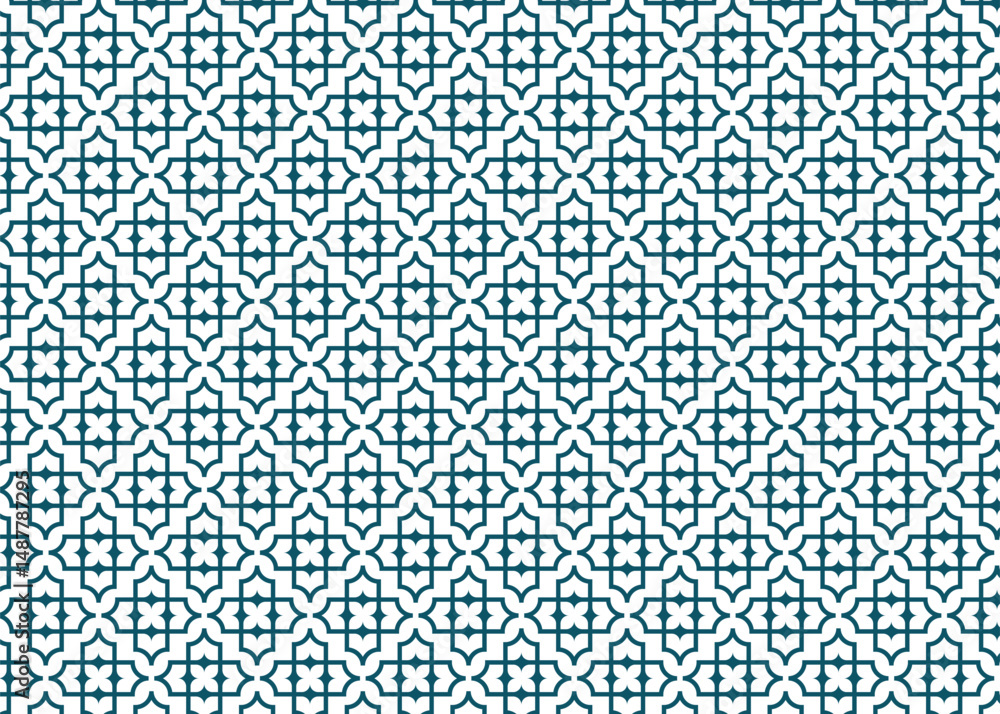 Fototapeta premium Seamless vector pattern featuring geometric floral shapes and symmetry, Decorative repeating background ideal for textile or home decor