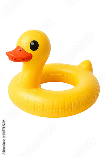 Yellow inflatable duck float isolated on transparent background