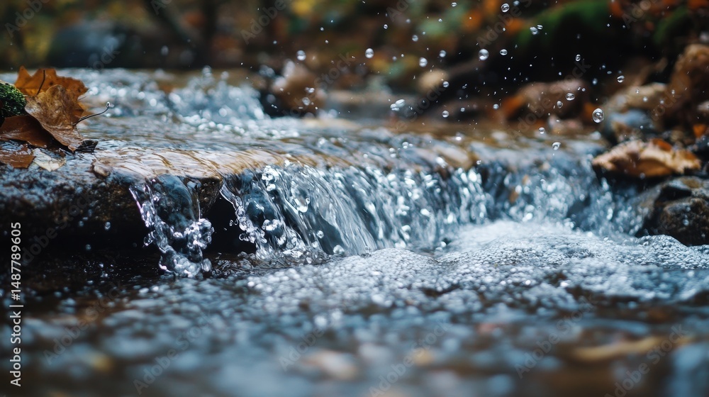 Fototapeta premium A river that flows in slow motion, defying gravity as droplets hover in the air