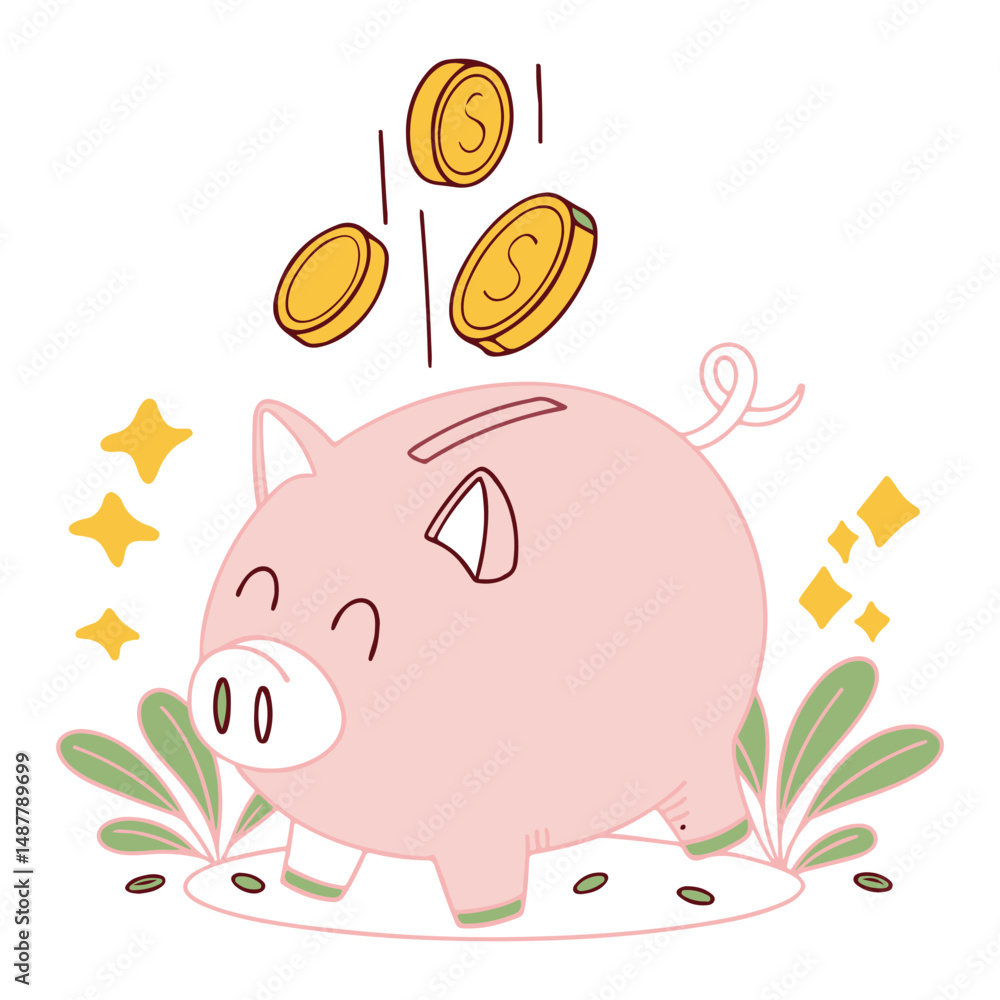 Fototapeta premium piggy bank and coins