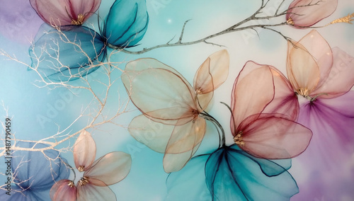 Ethereal pastel flowers and branches in abstract artistic style