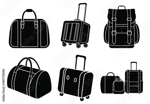 set of travel bags silhouette vector with white background