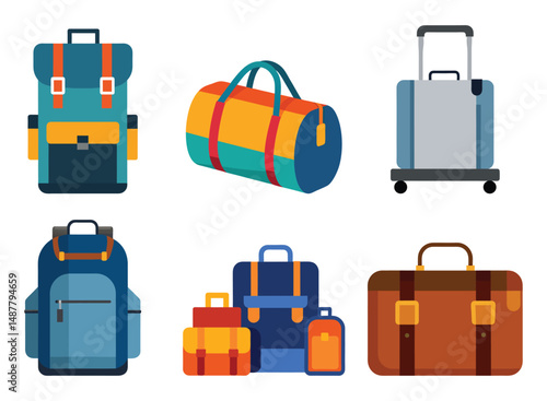 set of travel bags vector with white background