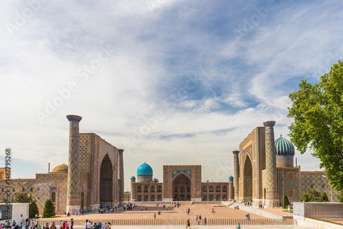 Registan square with three madrasahs: Ulugh Beg, Tilya-Kori and Sher-Dor in Samarkand